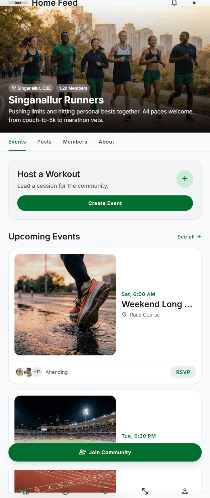Fitlync Community Details Screen