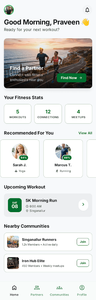 Fitlync Home Dashboard Screen
